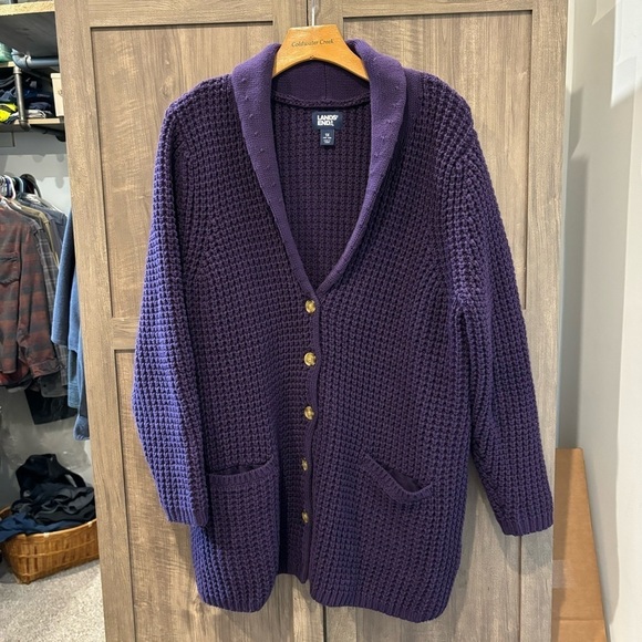 Lands End Women's 1X Purple Shawl Collar Sweater Cardigan Chunky Knit - Picture 1 of 11